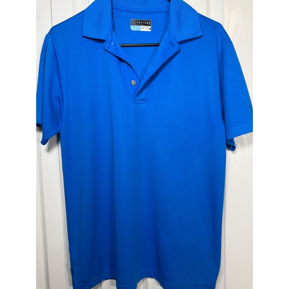 PGA Tour Men's Polo Shirt S Blue Airflux Golf Performance Short Sleeve Logo